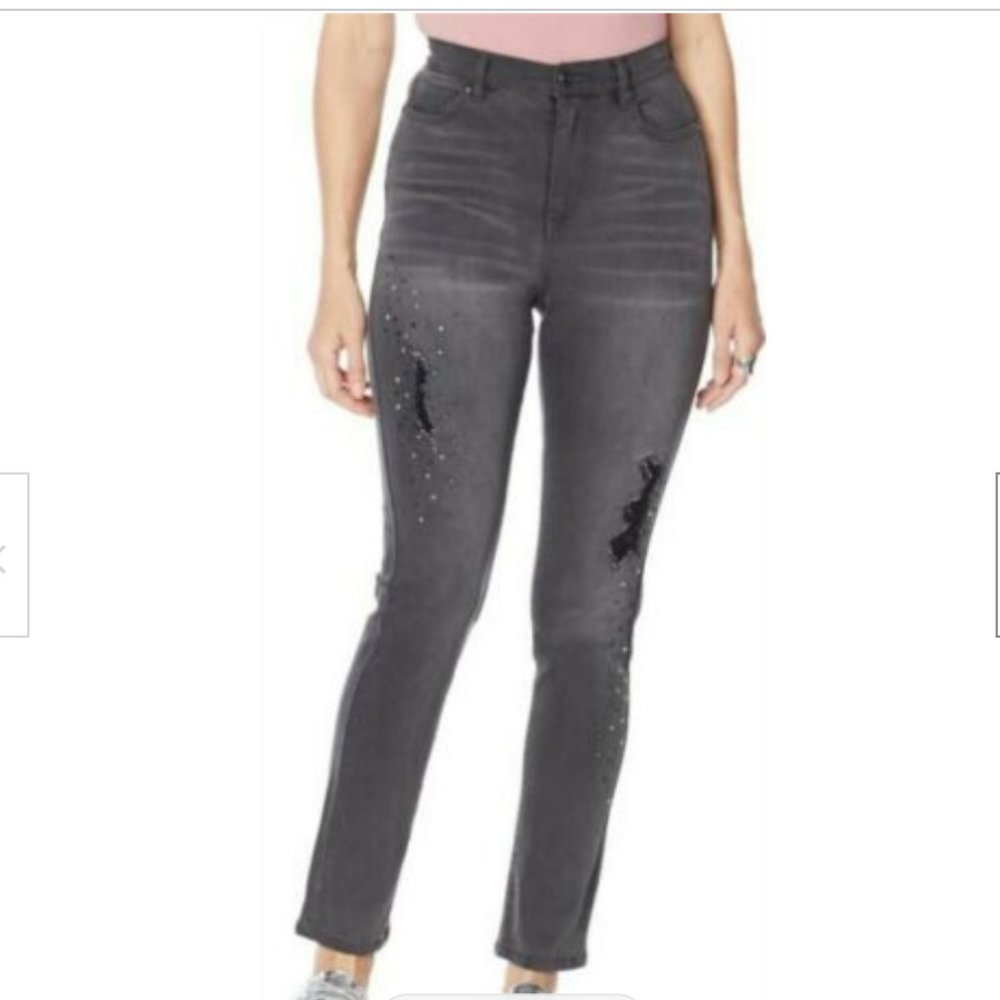 DG2 Diane Gilman Destructed Multi-Stone Skinny Jean